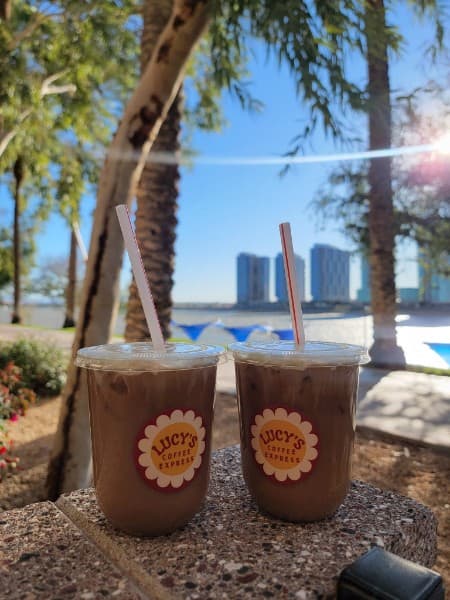 Two iced coffees from Lucy's Coffee Express