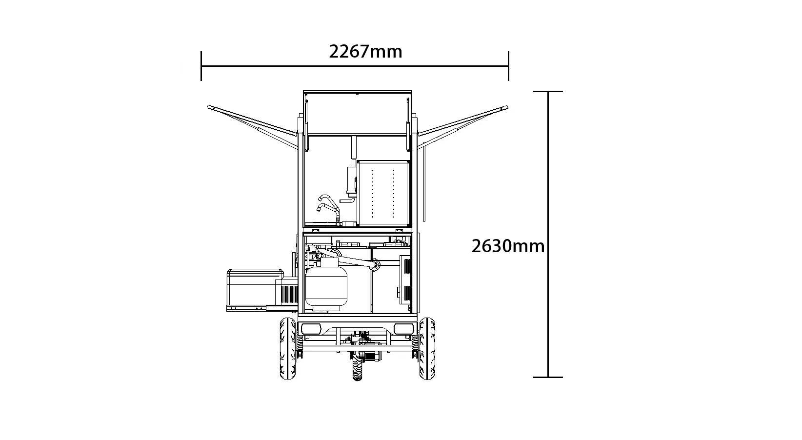 Front-view schematic of the coffee bike: 2267mm wide, 2630mm tall